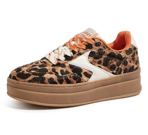 LUCKY STEP Platform Retro Sneakers for Women Fashion Casual Gum Thick Sole Rubber Sole Comfort Skate Tennis Footwear Chunky Trainer Walking Shoes(Leopard,6)