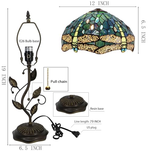 Image of Tiffany Table Lamp Stained Glass Bedside Reading Light W12H19 inch