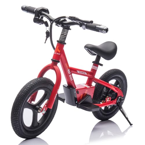 24V Ride On Electric Bike for Kids Over 3 Years Old, Lightweight Electric Motorbike 12Inch 150W with Adjustable Height PU Seater, Higher Speed Up to 9.32MPH, Key Start, Electric Balance Bike, Red