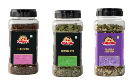 PP Chulbuli Ultimate Seed Trio Flax Roasted Pumpkin Mix Combo | Superfood Snack for Smoothies Salads Oats Baking | Healthy Breakfast Gym Nutrition Diet | 3 x 200g
