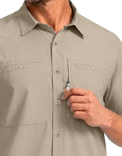 Image of G Gradual Men's Fishing Shirts with Zipper Pockets UPF 50+ Lightweight Cool Short Sleeve Button Down Shirts for Men Hiking