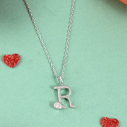 Alphabet R CZ Pendant Round Cut Necklace