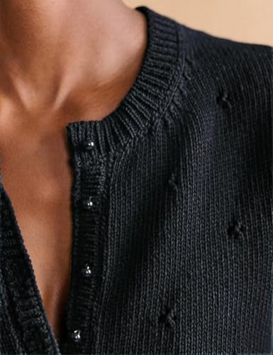 Image of Bianstore Women's Casual Short Sleeve Crewneck Button Down Cardigan Sweater Crochet Knit Top