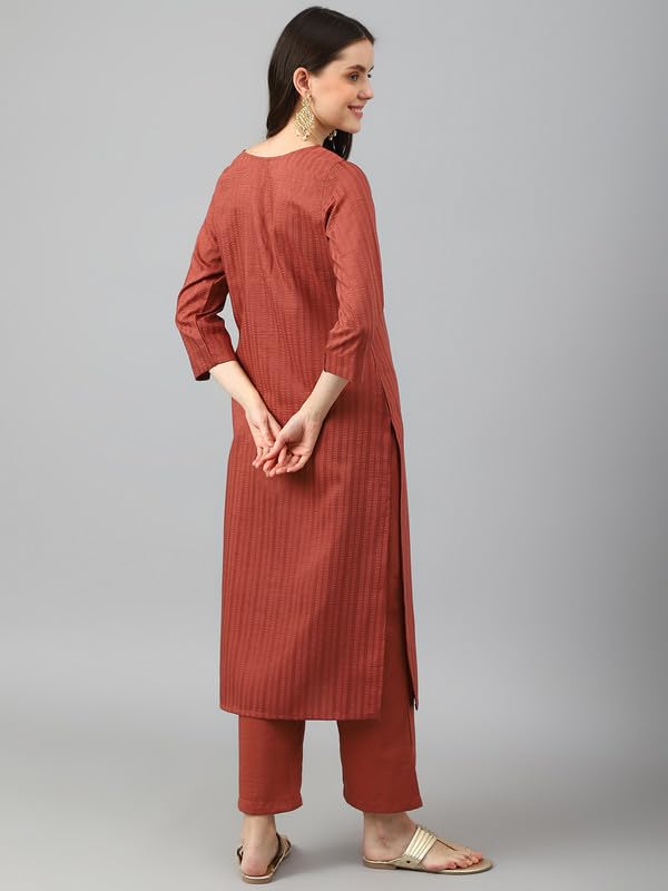 Image of Hritika Women's Cotton Blend Jacquard Woven Kurta with Palazzo Set HRKB0048