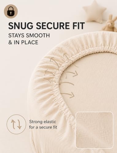 Image of Muslin Bassinet Sheets, 3-Pack 100% Cotton Fitted Bassinet Mattress Sheets, Ivory, Universal Fit 33x17x4