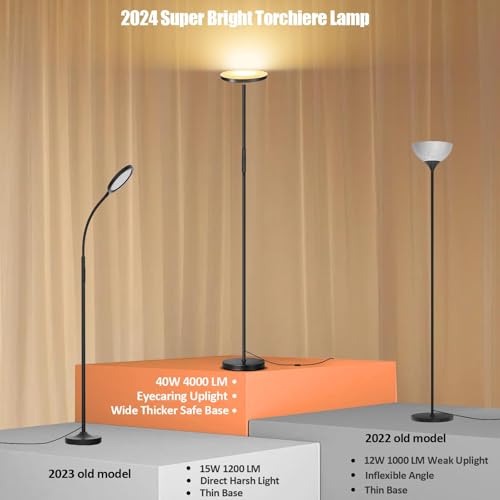 floor lamp upgraded 40w 4000lm super bright torchiere led floor lamps for living room stepless dimmable color temperature 2700k-6500k with remote amp touch control standing light for bedroom office