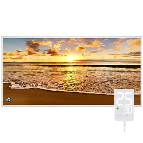 Infrarotheizung Bild 800W, 1-3 Min auf Betriebstemperatur bis 120 Grad - Geeignet für Schlafzimmer, Büro, Küche, Badezimmer - mit Touch-Thermostat - Strand