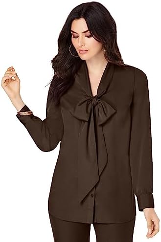 Roaman's Women's Plus Size Long Sleeve Bow Blouse