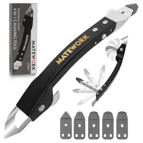 Matework Caulking Tool, Stainless Steel Caulk Remover Tool, 4 in 1 Caulking Removal Tool, For Kitchen Bathroom Shower, Black Cover