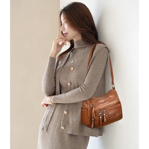 PURPLELILY 2024 Shoulder Bag Versatile Trendy Leather Bag Multi Compartment Crossbody Bag for Women Versatile Fashion Bag4