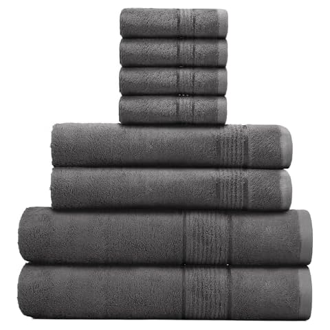 PRIME COLLECTIONS Bamboo Viscose Cotton Bath Towel Set 8 Piece Towels 600 GSM (Dark Grey, 8) Cover