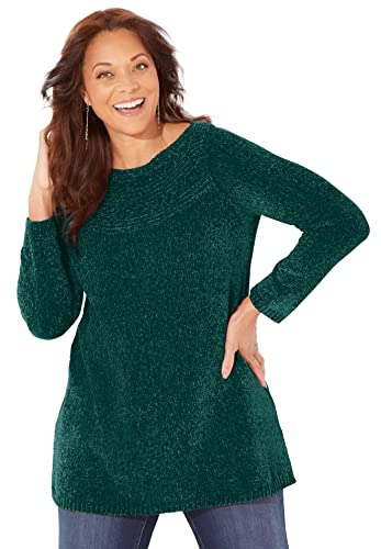 Catherines Women's Plus Size Chenille Cable-Knit Boatneck Sweater