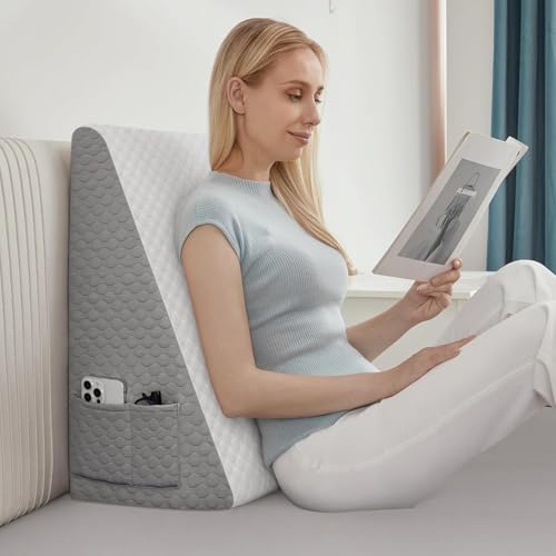 Almohada cuña de cama Sonhomay con parte superior de espuma viscoelástica, almohada de espuma con funda lavable, cuña inclinada triangular para alivio del reflujo ácido, GERD, ronquidos, dolor de