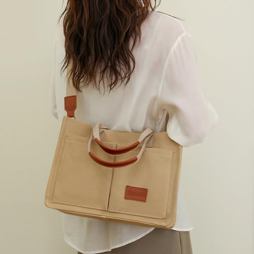 Image of Cherry Tote Bag for Women Canvas Patched Purse Cute Shoulder Bag Multi-Pocket Satchel Handbag for work travel