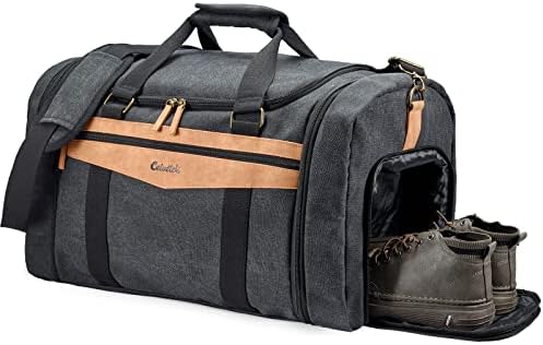 Celvetch Canvas Duffle Bag for Travel – 45L Duffle Bag for Men Travel Duffel Bag Weekender Overnight Bag with Shoe Compartment Mens Travel Bag – Dark Grey
