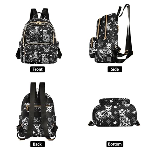 Image of Women Fashion Backpack Purse Death Cat Rucksack, S | Casual Lightweight Quilted Daypack Ladies Bag for College Travel Work