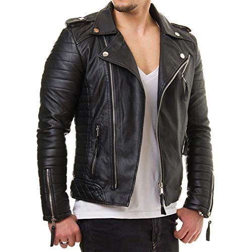 Image of Genuine Lambskin Leather Motorcycle Biker Leather Jacket Men CL-01