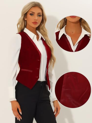 Allegra K Waistcoat for Women's Steampunk Velvet Vintage 2025 Sleeveless Blazer Dressy Suit Vests2