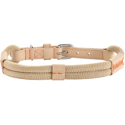 Hunter Hundehalsband Malia, Farbe: taubenblau/Natur, aus geschmeidigem Tau & robustem Leder, leicht, strapazierfähig, moderner & eleganter Look, frische Farben, Made in Germany, Größe: 60