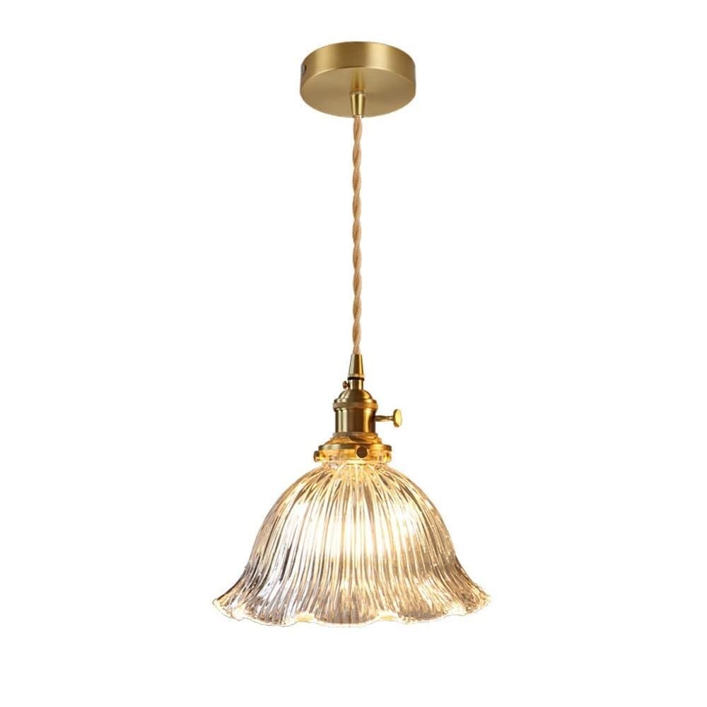 KXEcoLife Retro Geometric Ribbed Glass Pendant Light - Mini Chandelier for Kitchen Island Dining Room Home Decor Green 18cm & Clear 23cm Ceiling Fixture Vintage Lighting