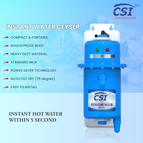 Image of CAPITAL Instant Water Geyser 1L | Portable Electric Water Heater for Bathroom & Kitchen | ABS Shockproof Body | Fast Heating Mini Geyser | Auto Cut-Off Safety 1-Year Warranty | Light Blue