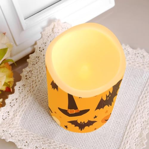 Image of Pumpkin Flameless Battery Operated Lamp with Remote Control | LED Flickering Battery Operated Color Changing Electric Pillar Candles for Living Room Halloween Home Decoration, 4 Pack