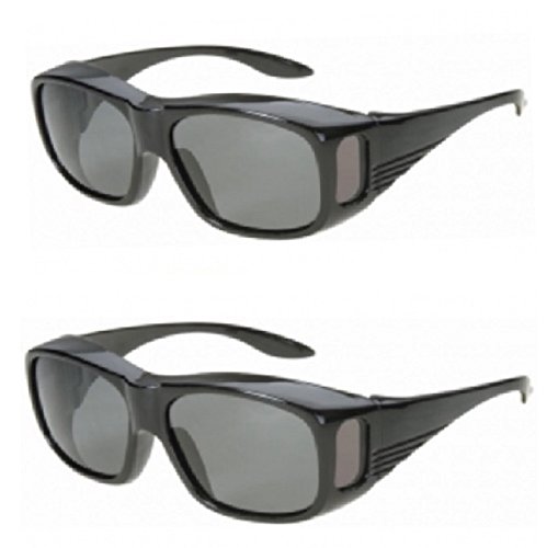 Unisex Polarized Sport Fit Over Wear Over Sunglasses, Black with Grey Lens