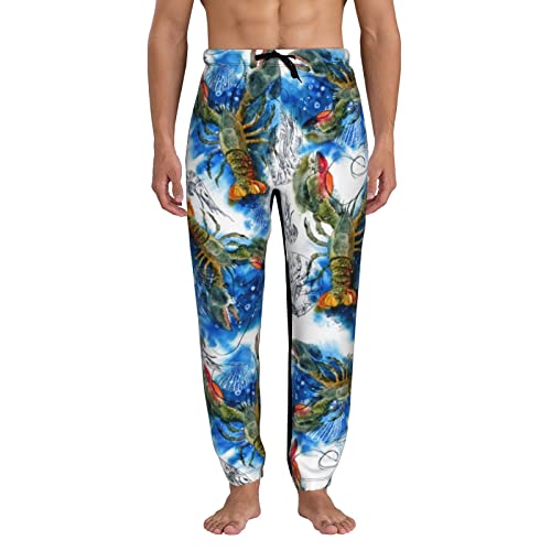 Oaieltj Lobster and Shrimp - Pantalones deportivos con cordón para hombre, casuales, ligeros, con bolsillos, Negro, XXL