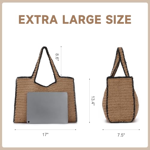 Fecialy Women Large Straw Tote Handbag Hand Woven Summer Beach Shoulder Bag Chic Casual Travel Vacation Bags3