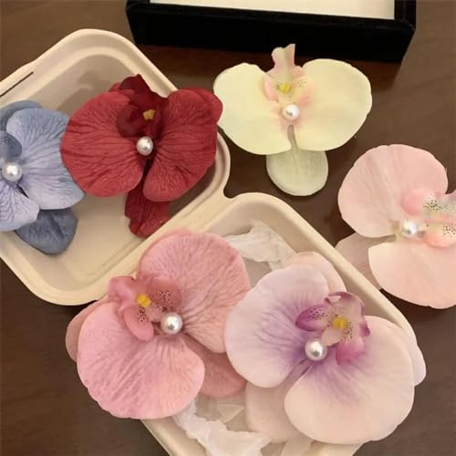 6 Piezas Pinzas de Pelo Orquídea Artificial Tropical miniatura 7
