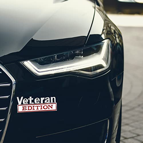 Veteran Edition Car Emblem, 3D Car Metal Decals Exterior Truck Stickers, 3M Strong Adhesive Letter Stickers Fender Badge For Men, Door Decoration Auto Accessories For Car Truck Suv (Silver/Red) #TOP2