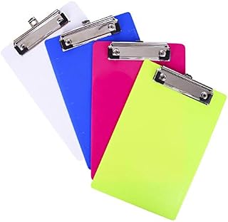 SevenMye 4 Pack A5 Clipboard Heavy Duty Clip Boards Paper Holder Durable Assorted Plastic Writing Memo Folders Clipboard