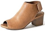 Peep Toe Bootie – Low Stacked Heel - Open Toe Ankle Boot Cutout Velcro Enclosure