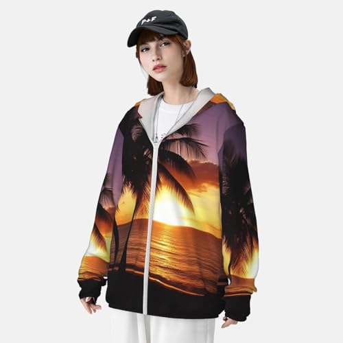 Men's Sun Protection Shirts Sunset Beach Palm Tree Long Sleeve Sun Shirt for Fishing Running Hiking Swim4