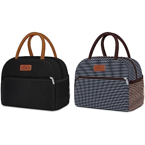 Insulated Lunch Bag for Women/Men,Small Leakproof Cooler Cute Lunch Box Tote Bags for Work Office Picnic Beach or Travel Adult-Stripe/Black Cover