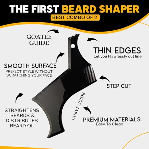 Image of Fully Beard Shaper Tool for Men Beard Comb for Men and Boys Beard Symmetry Tool for Perfect Lines, Neckline and Jawline (Combo)