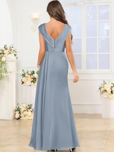 V Neck Mother of The Bride Dresses for Women Cap Sleeve Chiffon Pleated Formal Evening Party Dress2