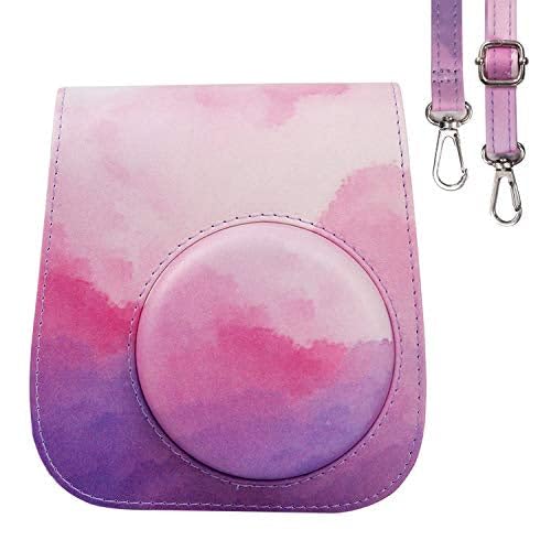 protective camera case compatible with fuji-film instant insta-x mini 11/9/8 pu leather bag with adjustable shoulder strap- pink cloud