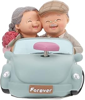 Homoyoyo Elderly Couples Resin Figurines Wedding Anniversary Cake Topper Loving Elderly Couple in Car Statue Elderly Couples Ornaments for Home Decoration Gift