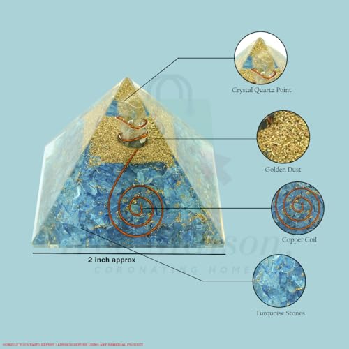 Image of Turquoise Crystal Pyramid (2 Inch) | Feng Shui & Vastu Correction | Crystal Pyramid for Positive Energy, Health, Good Luck | | Home & Office Decor | Gift |