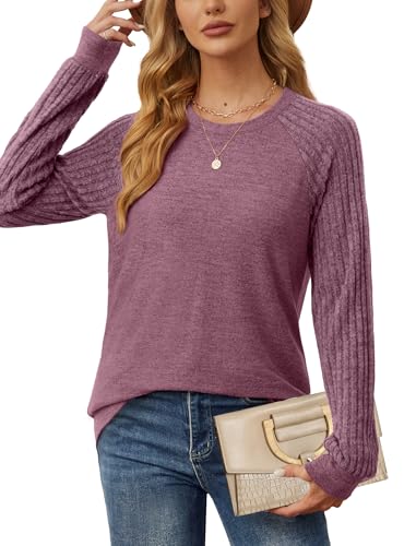 Image of Saloogoe Tunic Sweatshirts for Women Crewneck Lightweight Sweaters Raglan Long Sleeve Shirts Fall Fashion Tops 2026