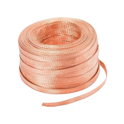 BARRINS Flat Copper Braided Cable 1pc 1M Pure Copper Tinned Bare Ground Braid Lead Wire Signal Shielded Cable Conductive Tape High Flexibility 35-50mm2 26-28mm Width(Copper,1M_50MM2)