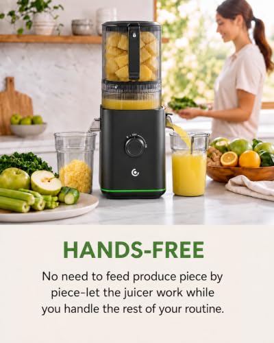 Image of AMZCHEF Juicer Machines, 3-in-1 Cold Press Juicer for Juice, Nut Milk & Sorbet, 6.0 inch&90oz Self Feeding Chute Fits Whole Fruits & Vegetables,Triple Filtration, High Yield, Quiet Motor, Easy Clean