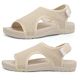 XIHALOOK Women's Walking Sandals with Comfortable Arch Support Knit Adjustable Strap Open Toe Sandals Summer Shoes Beige, Size 8