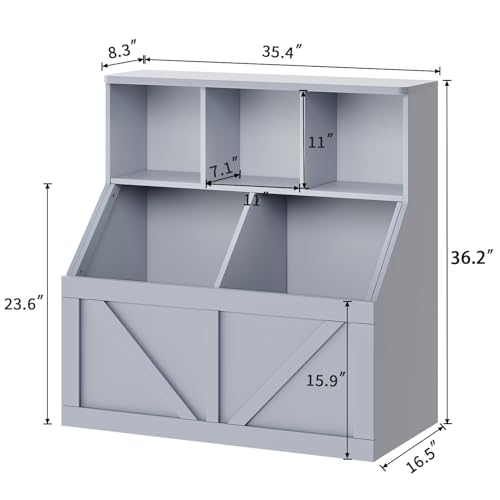 GarveeHome Kids Toy Storage Organizer, Kids Bookshelf and Toy Storage, Toddlers Bookshelf Toy Organizer for Kids Rooms Playroom Bedroom Nursery Daycare, Gray