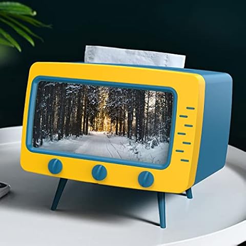 Fanomini Tissue Box TV Shaped Multifunctional Desktop Napkin Box Creative Tissue Storage Cases Cute Decorative Phone Stand Remote Control Rack for Car Dining Room Living Room Bedroom Office Parlor -ZZ Cover