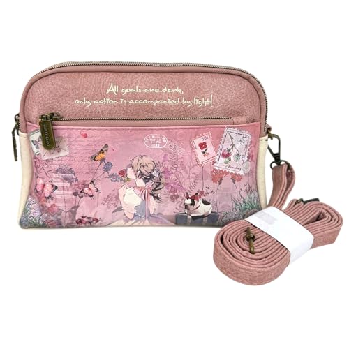 Sweet Candy - Mini Bolso Bandolera Porta Movil Mujer, Piel Sintética, Con Correa Ajustable, Dos Compartimentos, Bolsito Móvil Mujer Bandolera Casual, Dibujo De Muñecas Sweet Candy