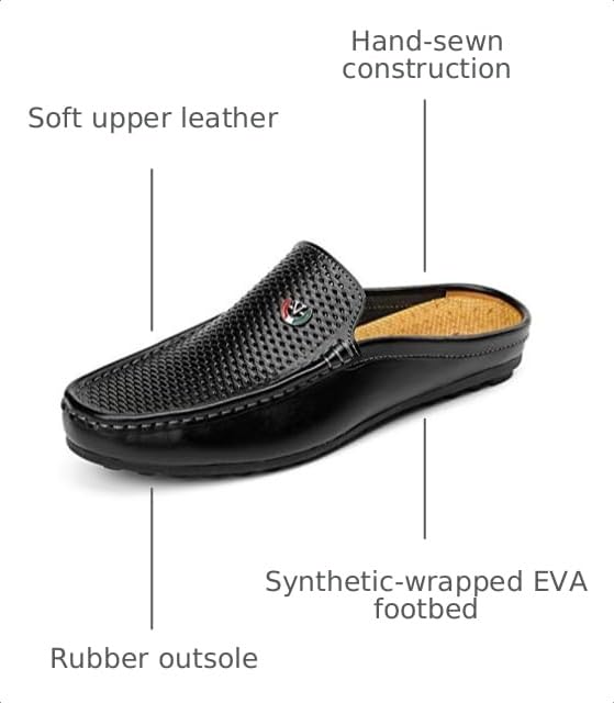 Image of Men's Classic Leather Slippers Office Casual House Slip On Backless Loafers