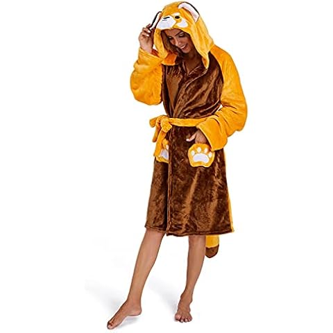 OLAOLA Plush Robes Red Panda Bathrobes with Hood Flannel Animal Bath Robe for Women Men, Adult Red Panda, S Cover