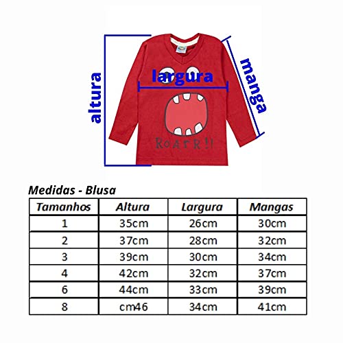 Kit 5 Camisetas Manga Longa Infantil Estampada Sortidas Tamanho:2